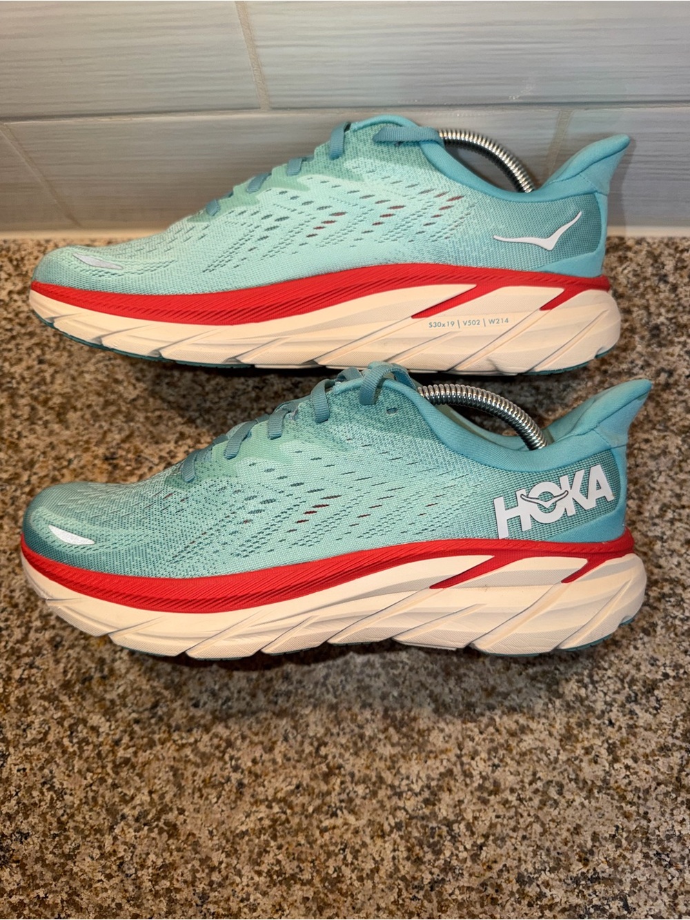 Hoka Women's Aqua Running Shoes with Red Midsole Stripe